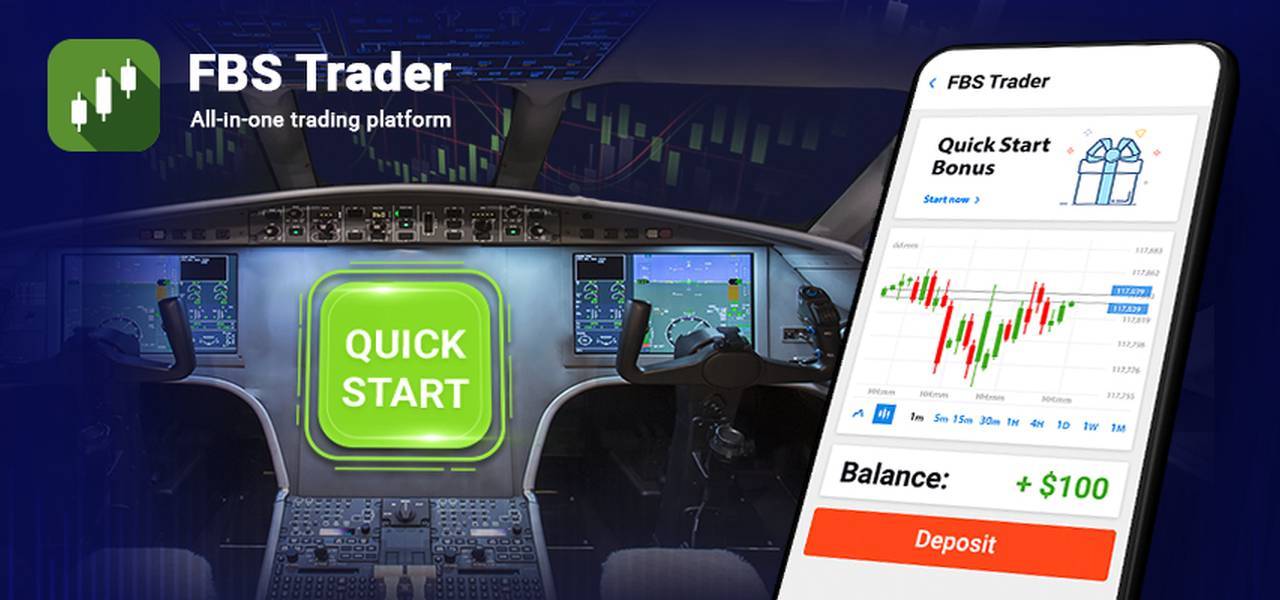 FBS Trader мобилдик тиркемесинде FX соодасы үчүн FBS Quick Start бонусу - $100 Депозитсиз бонус